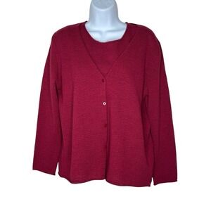 VYG Eileen Fisher Wine Wool Italian Yarn Tank & Cardigan Textured Set SMALL XS